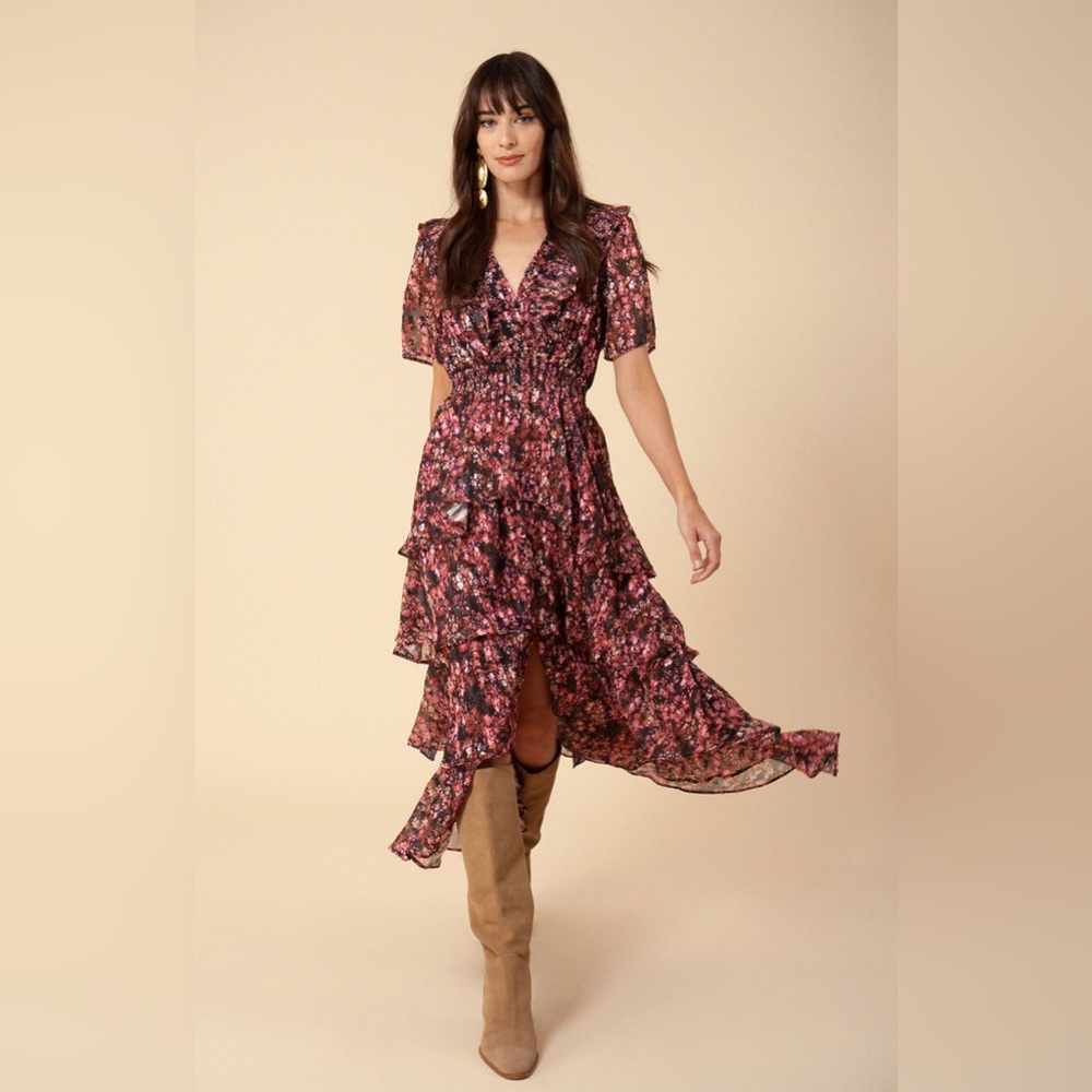 Hale Bob Jade Lurex Jacquard Tiered Dress, size XS - Picture 3 of 9